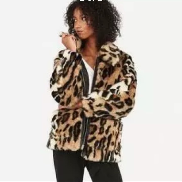 Express leopard print fur leather trim jacket NWT - Picture 2 of 12